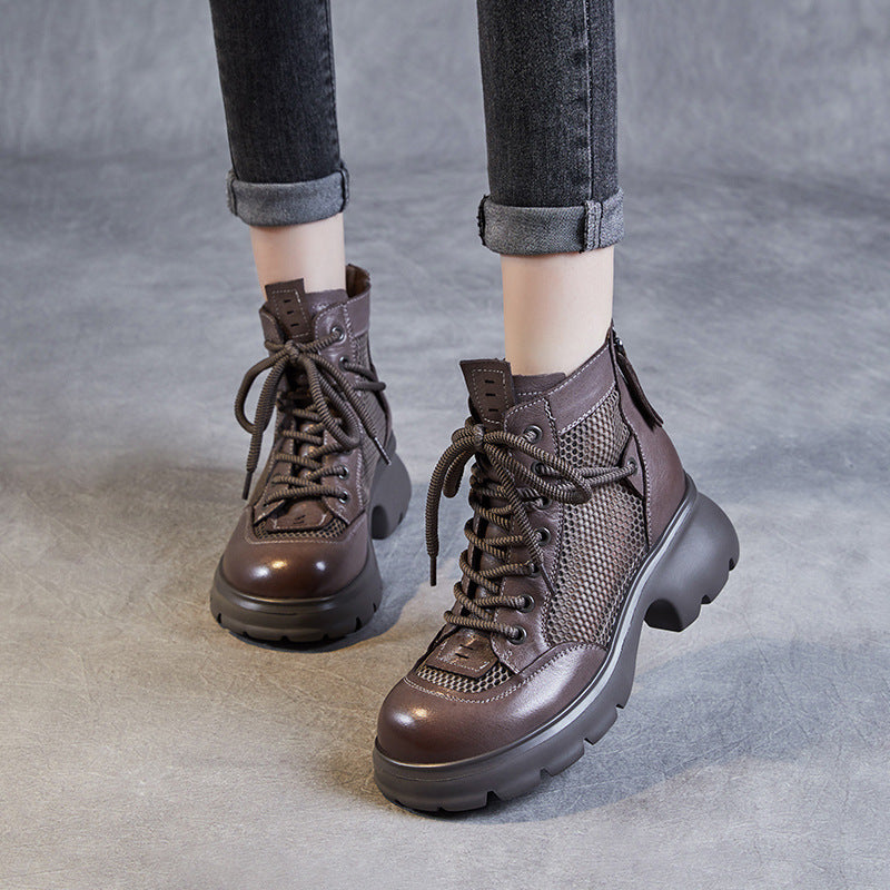 Women Summer Breathable Mesh Leather Boots-RAIIFY