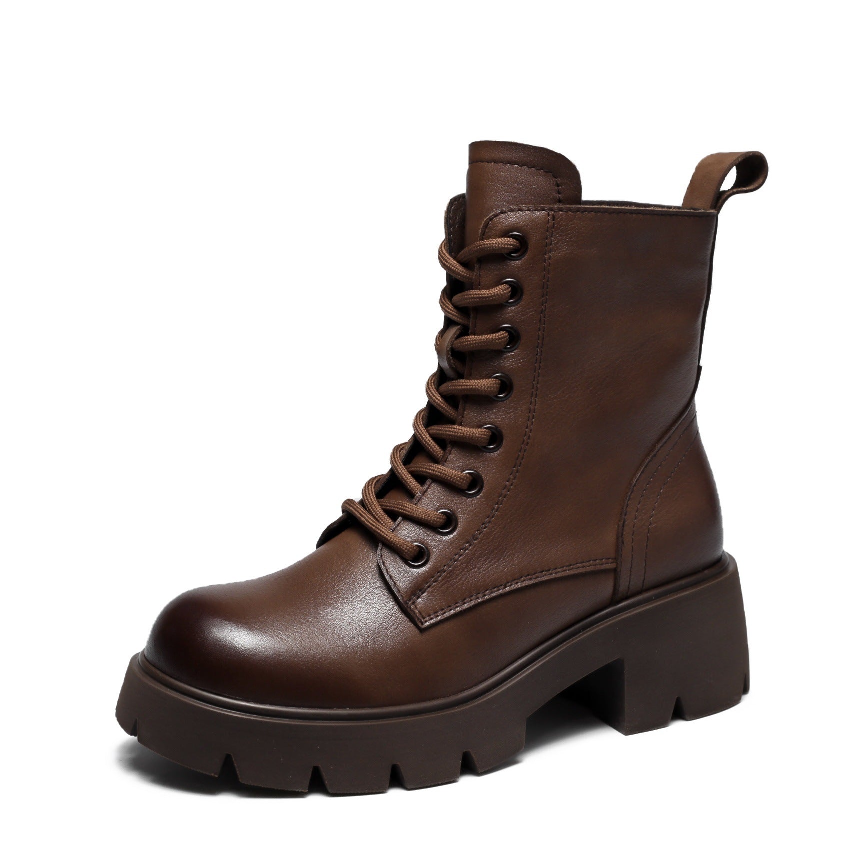 Women Classic Minimalist Leather Chunky Platform Combat Boots-RAIIFY