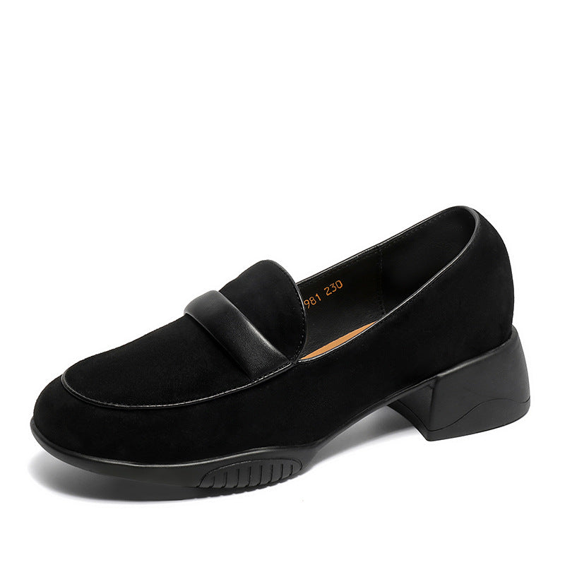 Women Retro Leather Minimliast Chunky Heel Loafers-RAIIFY