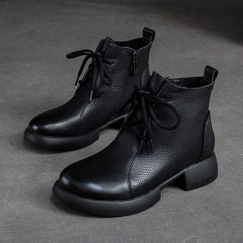 Women Minimalist Retro Leather Casual Ankle Boots-RAIIFY