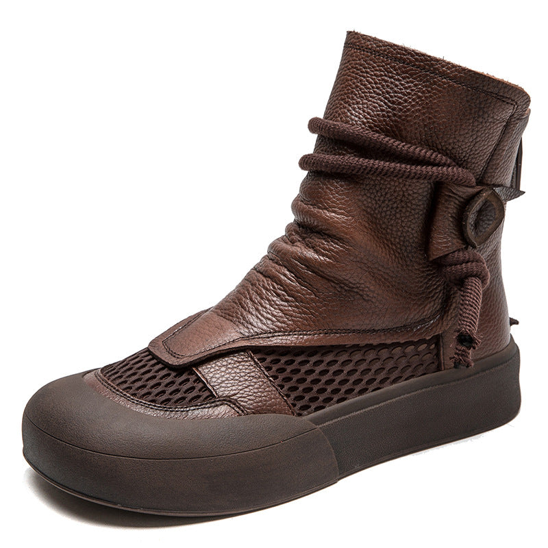 Women Classic Soft Leather Mesh Casual Boots-RAIIFY