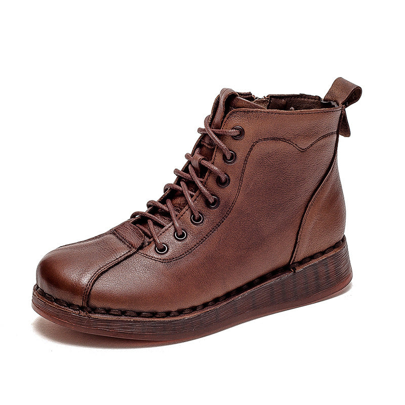 Women Retro Casual Soft Leather Flat Boots-RAIIFY
