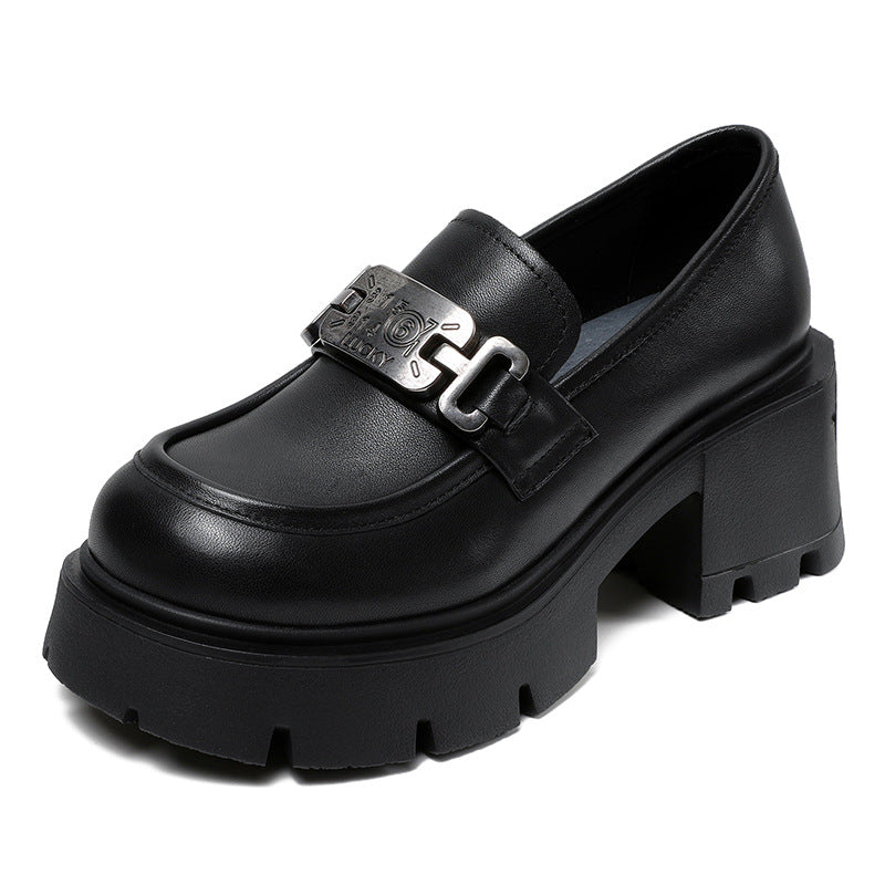 Women Retro Casual Leather Chunky Platform Loafers-RAIIFY