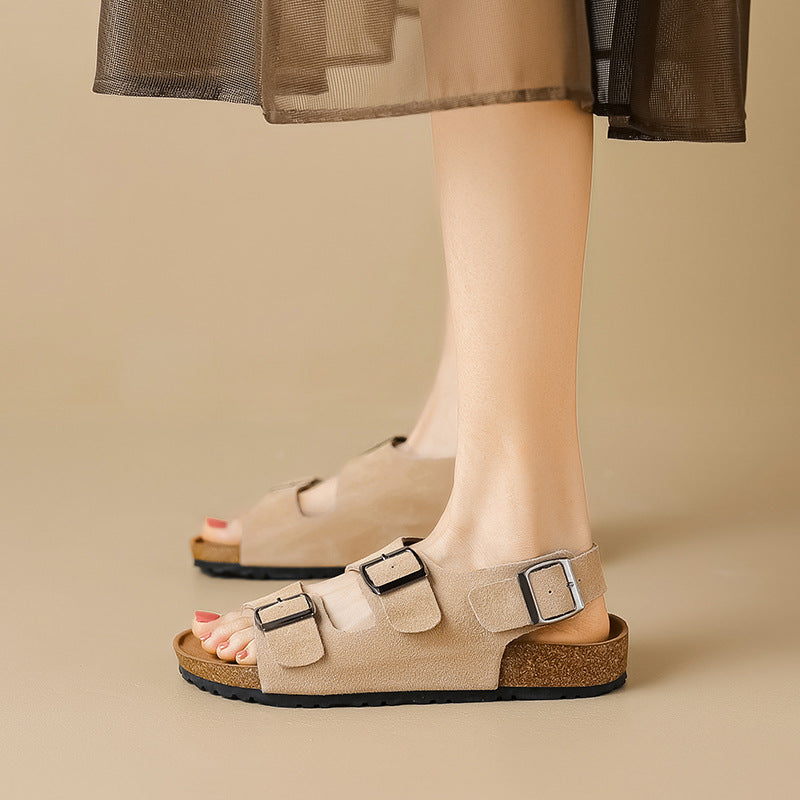 Women Summer Retro Leather Buckle Casual Sandals-RAIIFY