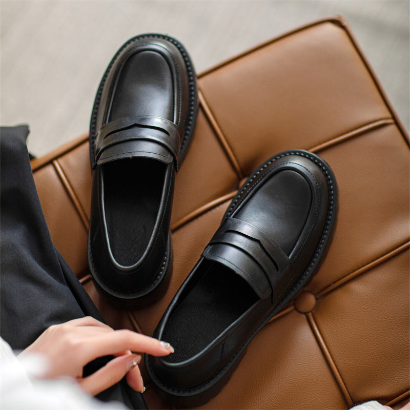 Women Retro Minimalist Thick Soled Leather Loafers-RAIIFY
