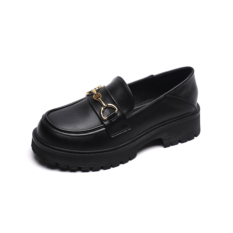 Women Classic Soft Leather Thick Soled Chain Loafers-RAIIFY