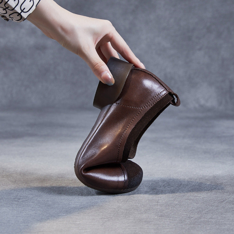 Women Retro Patchwork Soft Leather Casual Shoes-RAIIFY