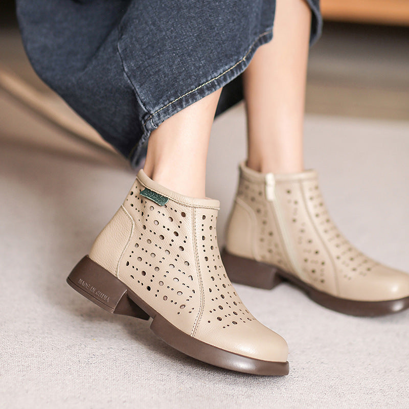 Women Minimalist Hollow Leather Comfort Ankle Boots-RAIIFY
