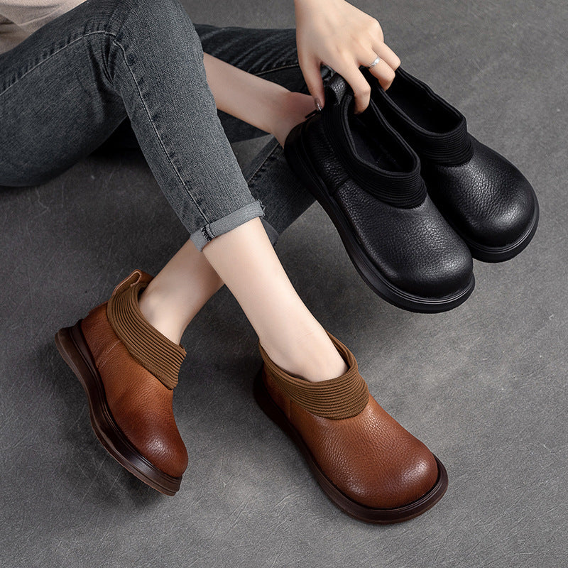 Women Retro Minimalist Leather Flat Casual Shoes-RAIIFY