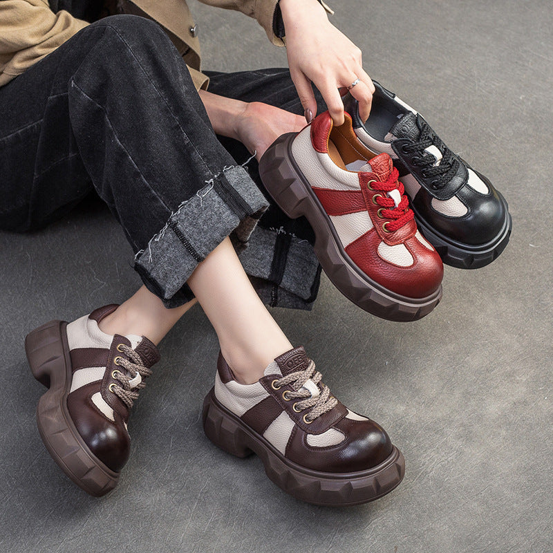 Women Retro Leather Patchwork Casual Shoes-RAIIFY