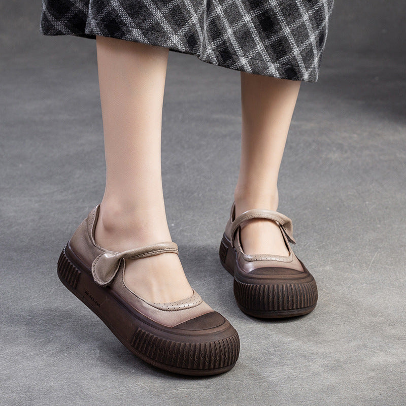 Women Retro Leather Flat Casual Shoes-RAIIFY
