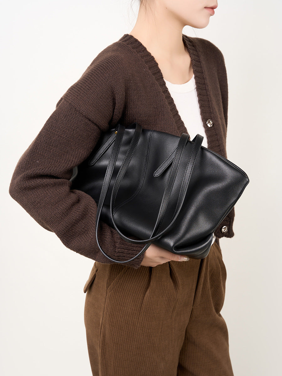Women Casual Soft Cowhide Fashion Shoulder Tote Bag-RAIIFY