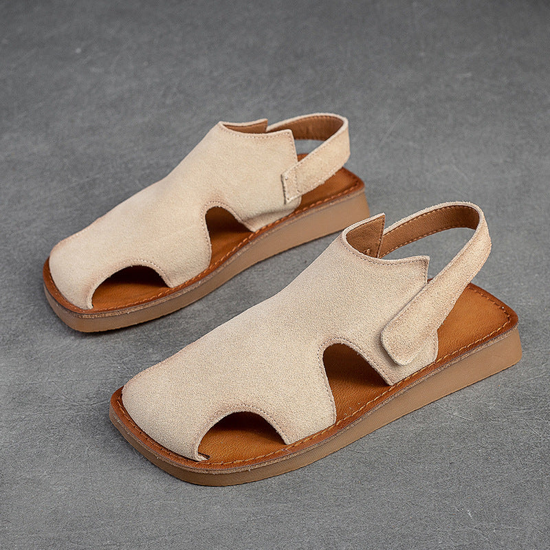 Women Summer Minimalist Leather Flat Sandals-RAIIFY