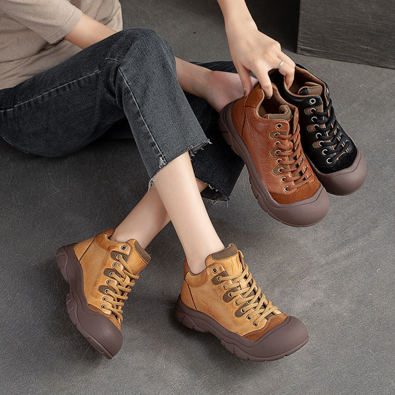 Women Retro Leather Thick Soled Causal Shoes-RAIIFY