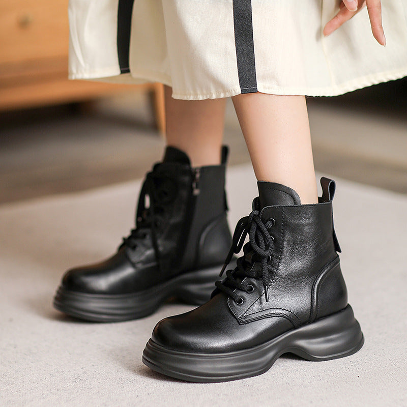 Women Retro Minimalist Leather Thick Soled Boots-RAIIFY