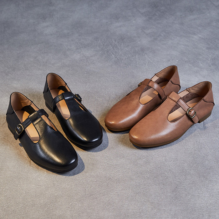 Genuine Leather Retro Flat Shoes Comfortable Soft Sole Casual Women's Shoes