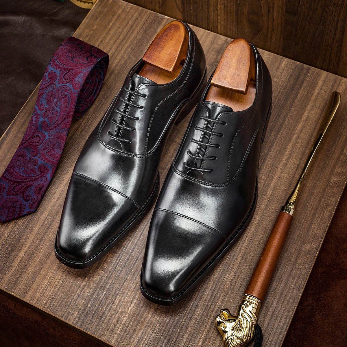 Men Classic Cowhide Solid Handmade Oxford Shoes-RAIIFY