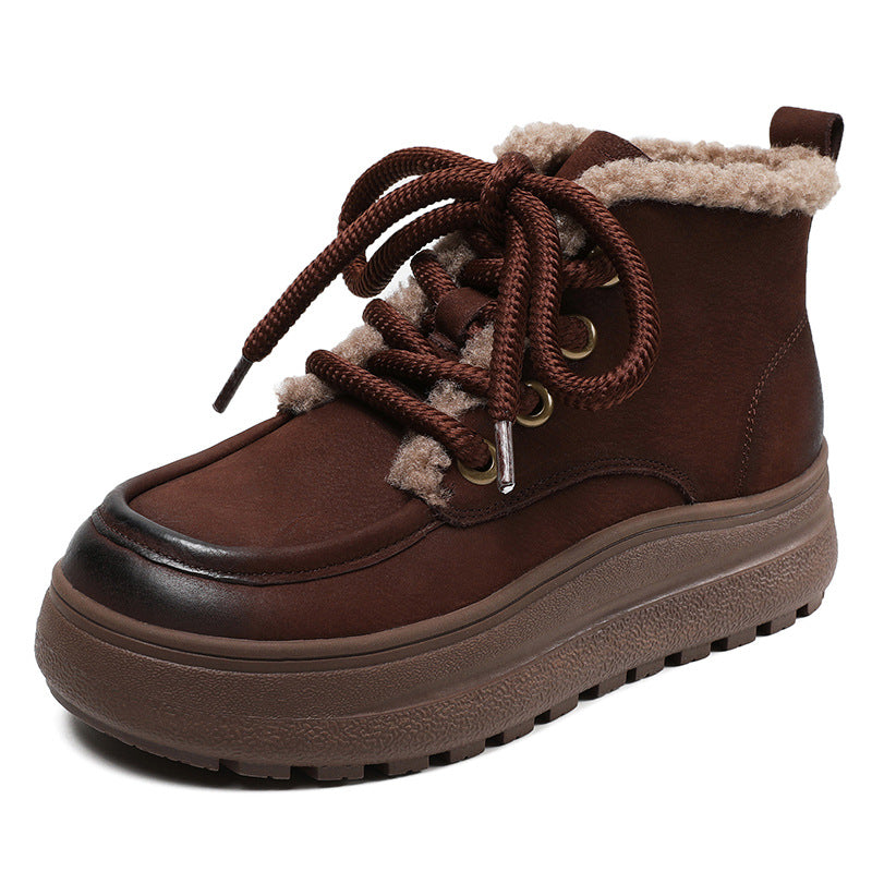 Women Retro Leather Winter Furred Ankle Boots-RAIIFY