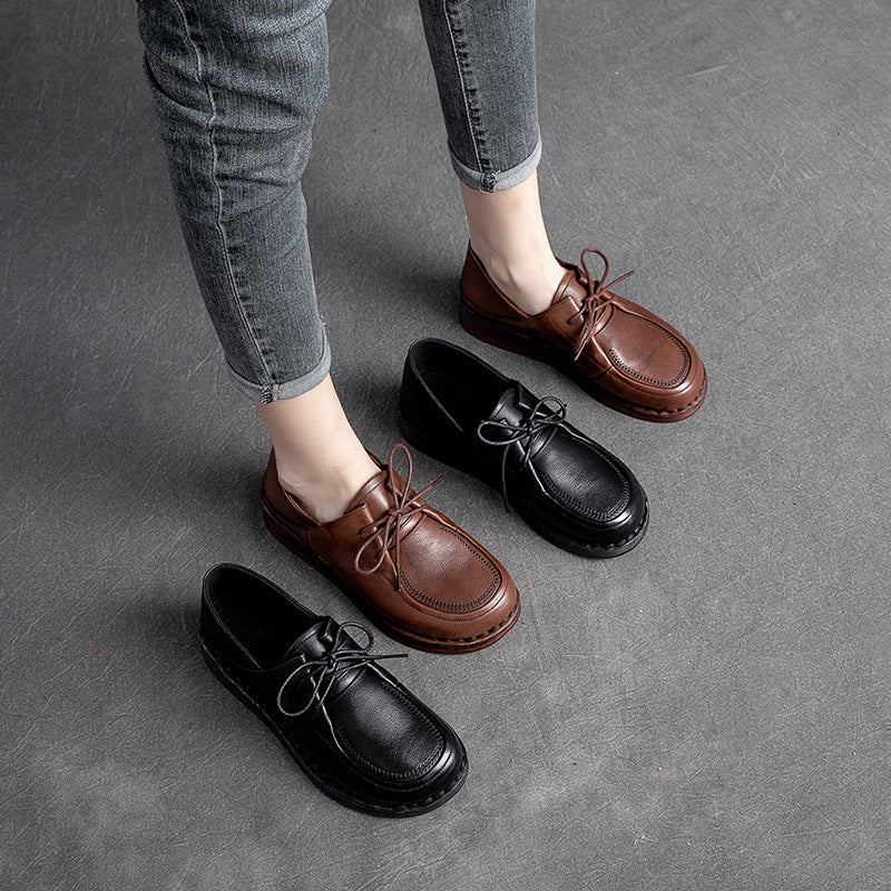 Women Soft Leather Retro Solid Casual Shoes-RAIIFY