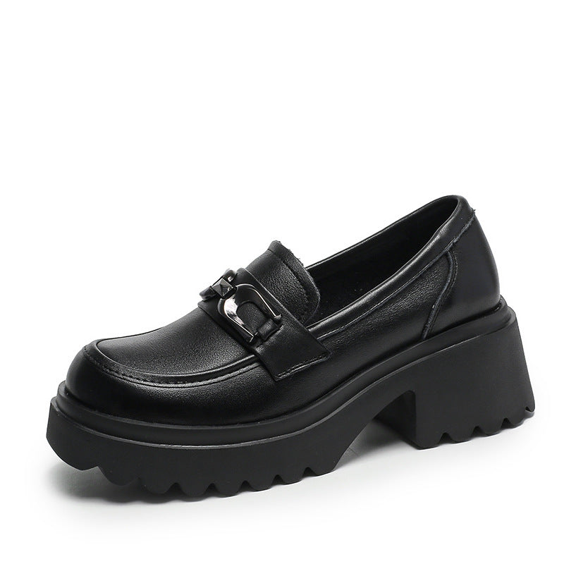 Women Retro Leather Chunky Sole Casual Loafers-RAIIFY