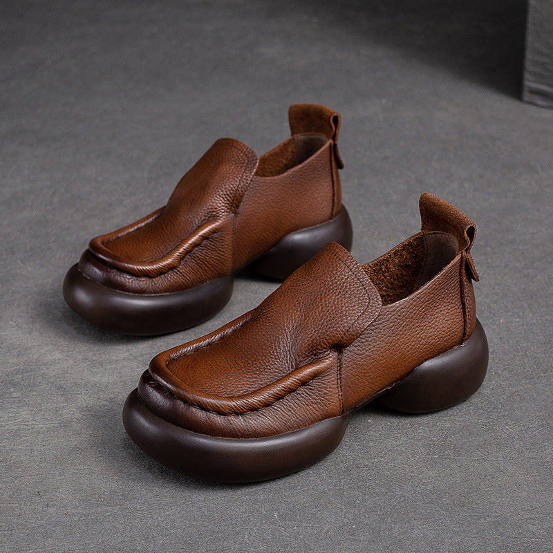 Women Retro Minimalist Soft Leather Thick Soled Casual Shoes-RAIIFY
