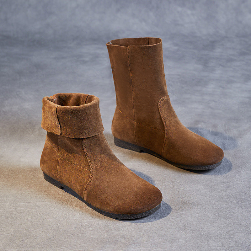 Women Minimalist Soft Suede Casual Flat Boots-RAIIFY