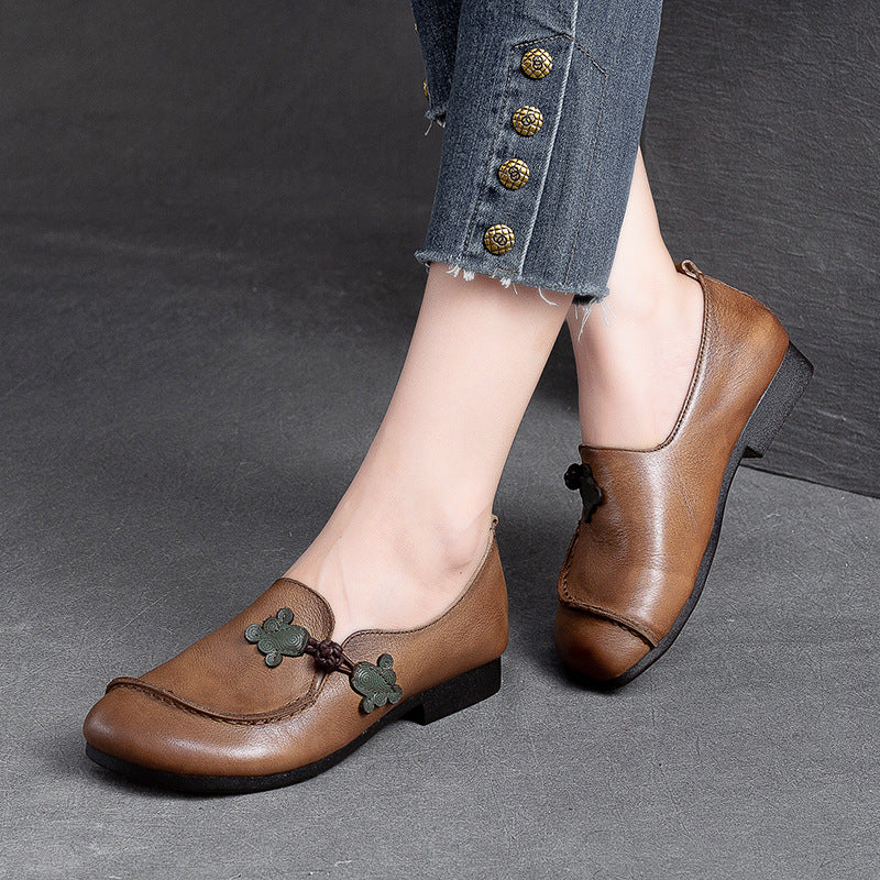 Women Flat Soft Leather Retro Casual Shoes-RAIIFY