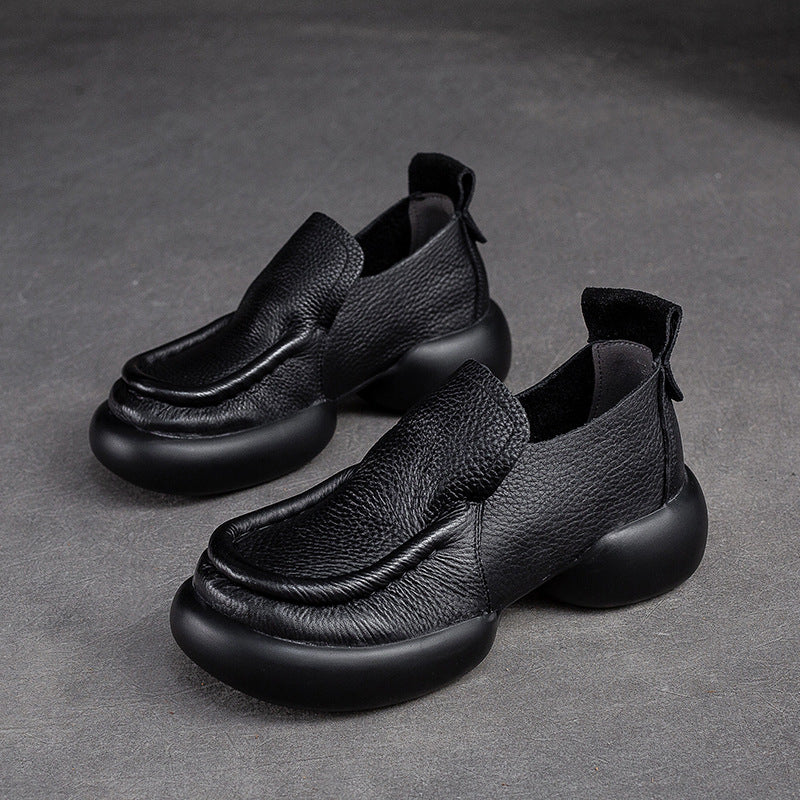 Women Retro Minimalist Soft Leather Thick Soled Casual Shoes-RAIIFY