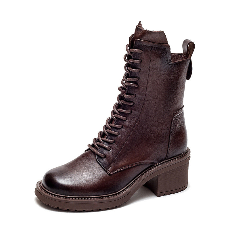 Women Retro Leather Zipper Wedge Boots-RAIIFY