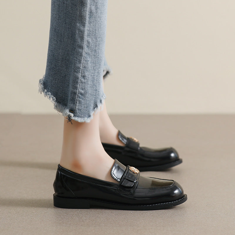 Women Minimalist Glossy Leather Flat Casual Loafers-RAIIFY