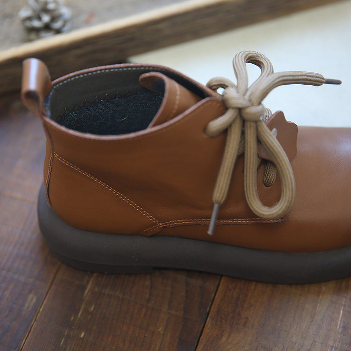 Women Retro Leather Casual Flat Boots