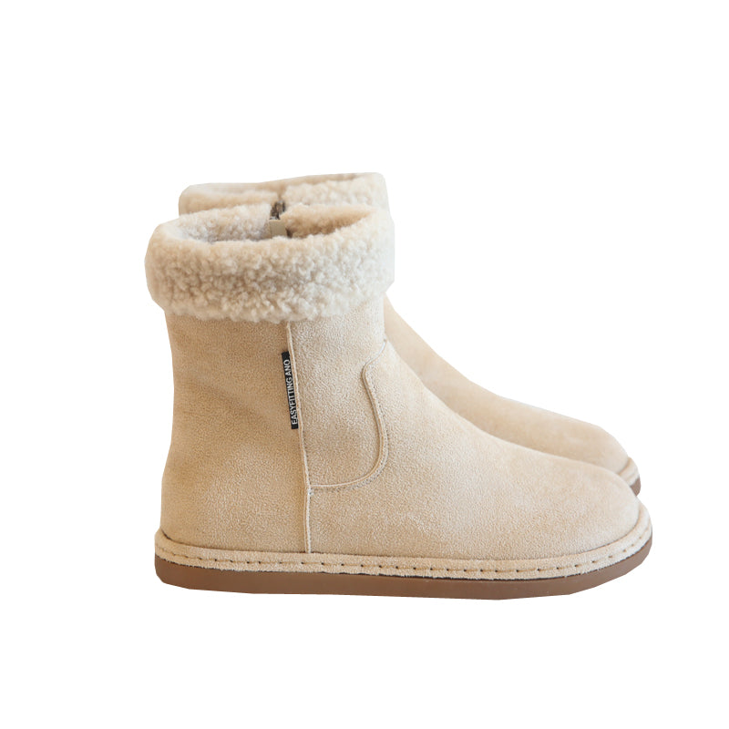 Women Retro Suede Fleece Flat Snow Boots-RAIIFY