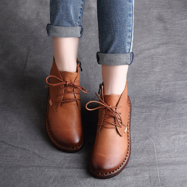 Women Cowhide Soft Casual Retro Ankle Boots