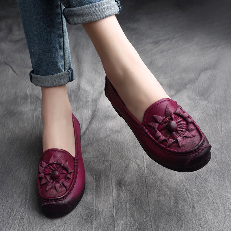 Women Retro Leather Handcraft Soft Casual Flats-RAIIFY