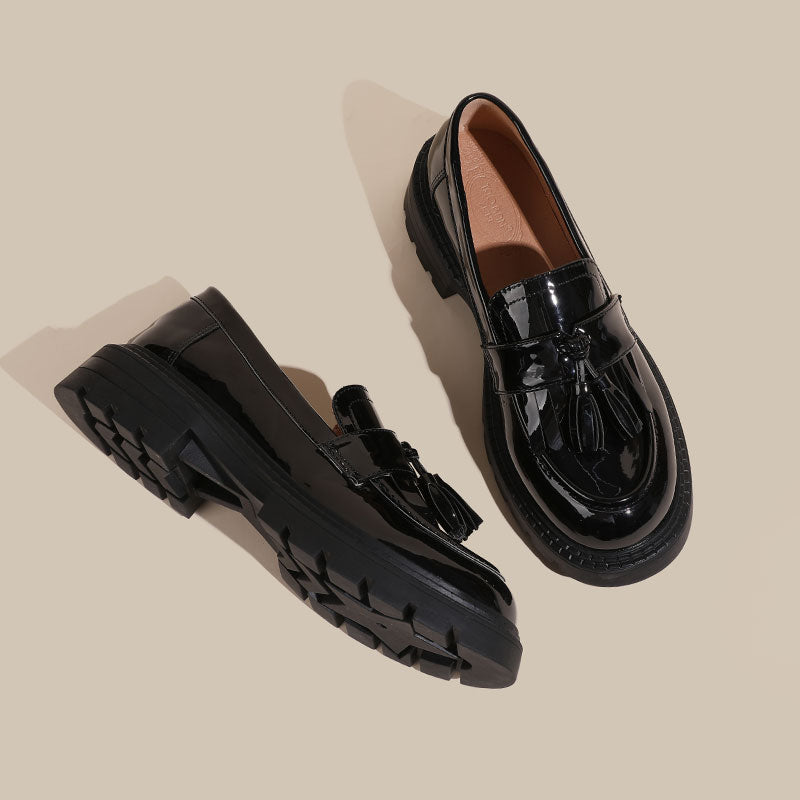 Women Minimalist Glossy Leather Casual Loafers-RAIIFY