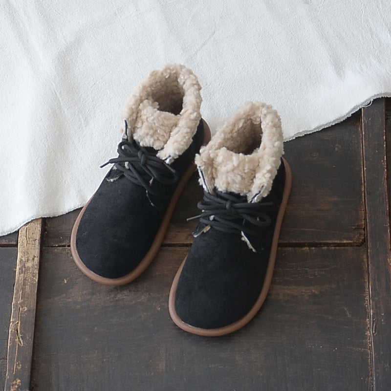 Women Retro Minimalist Suede Flat Snow Boots-RAIIFY