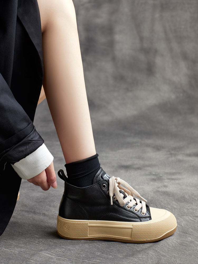Women Stylish Minimalist Thick Soled Leather Ankle Boots-RAIIFY
