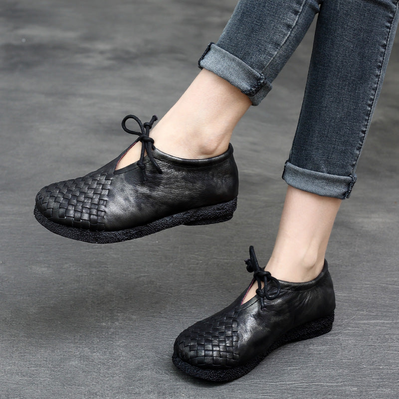 Women Retro Soft Hand-Knitted Leather Casual Shoes-RAIIFY