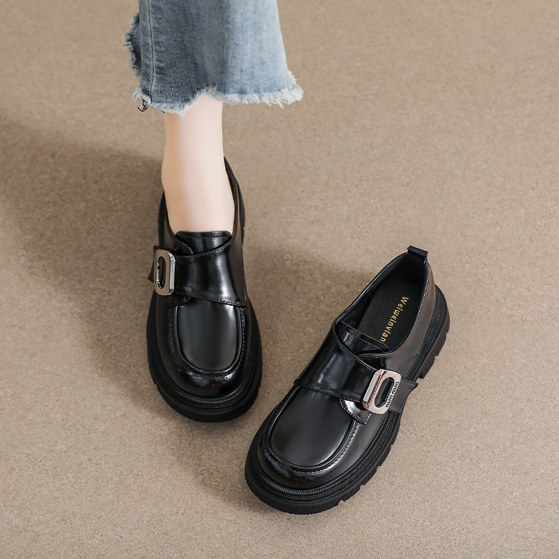 Women Retro Minimalist Glossy Leather Loafers-RAIIFY