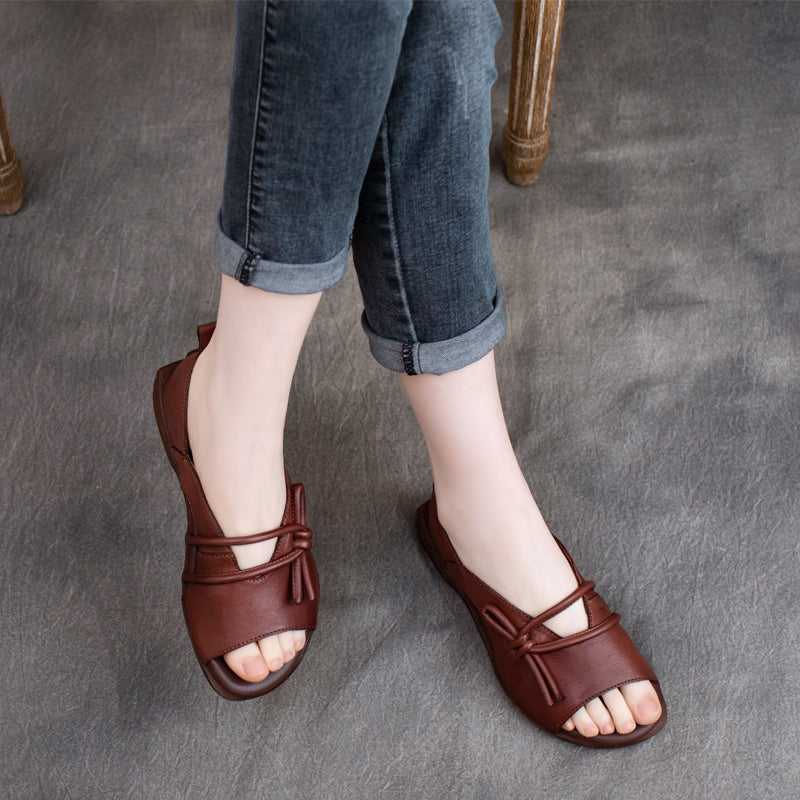 Women Retro Cowhide Flat Casual Sandals-RAIIFY