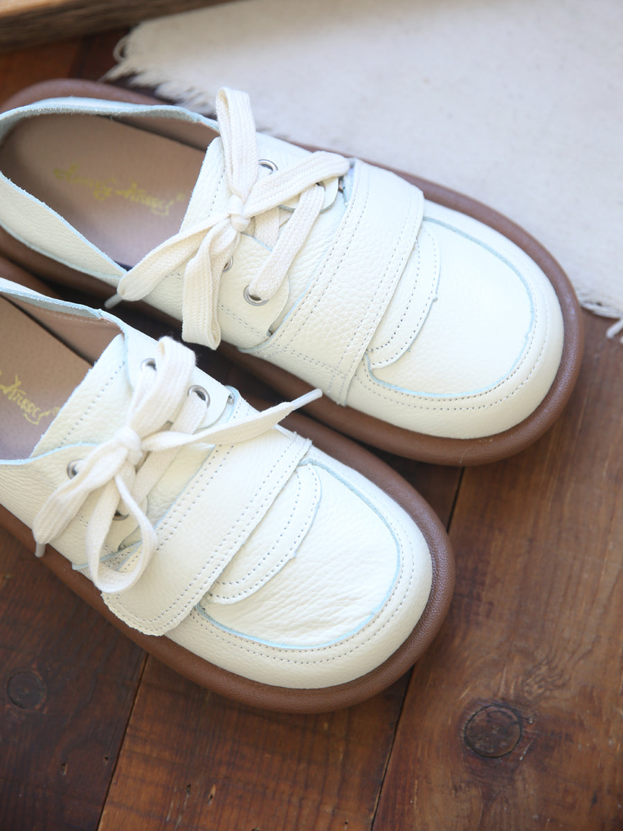 Women Retro Leather Flat Soft Casual Shoes-RAIIFY