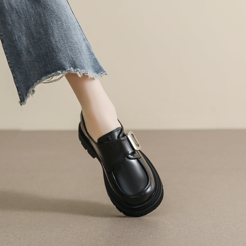 Women Retro Minimalist Glossy Leather Loafers-RAIIFY