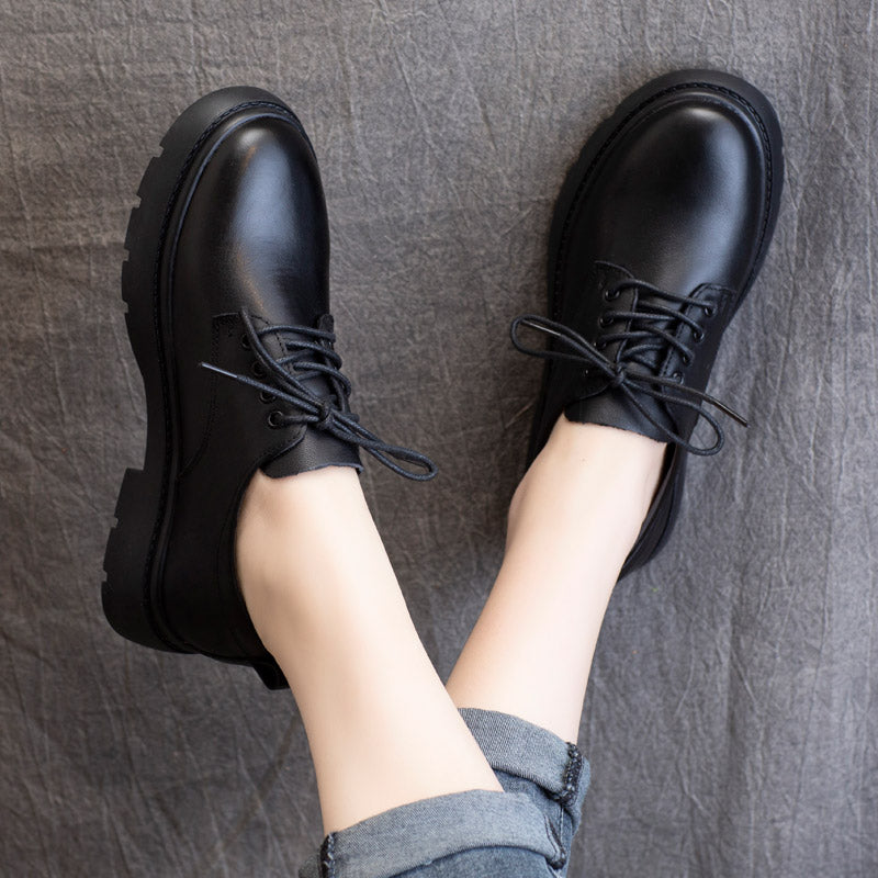 Women Flat Retro Leather Casual Shoes-RAIIFY