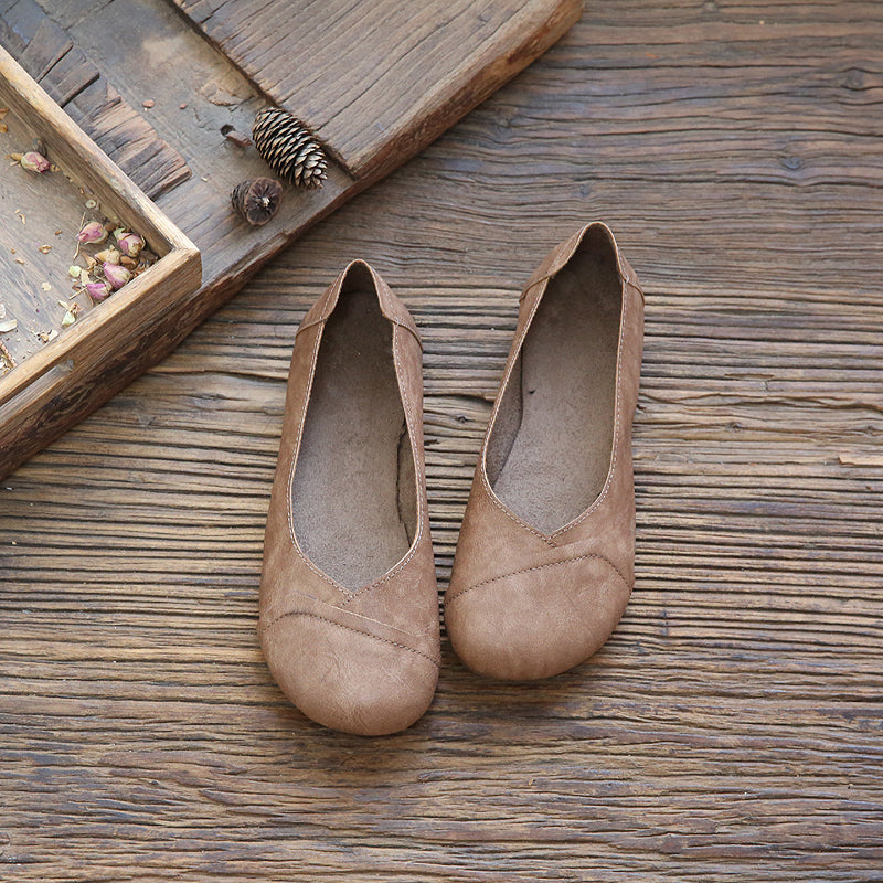 Women Retro Solid Casual Flats Shoes-RAIIFY