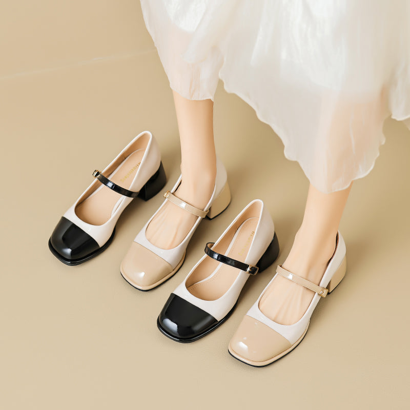 Women Stylish Casual Glossy Chunky Heel Mary Jane Shoes-RAIIFY