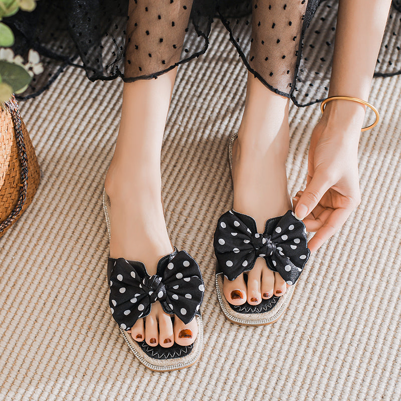 Women Fashion Dots Bowknot Casual Summer Slides-RAIIFY