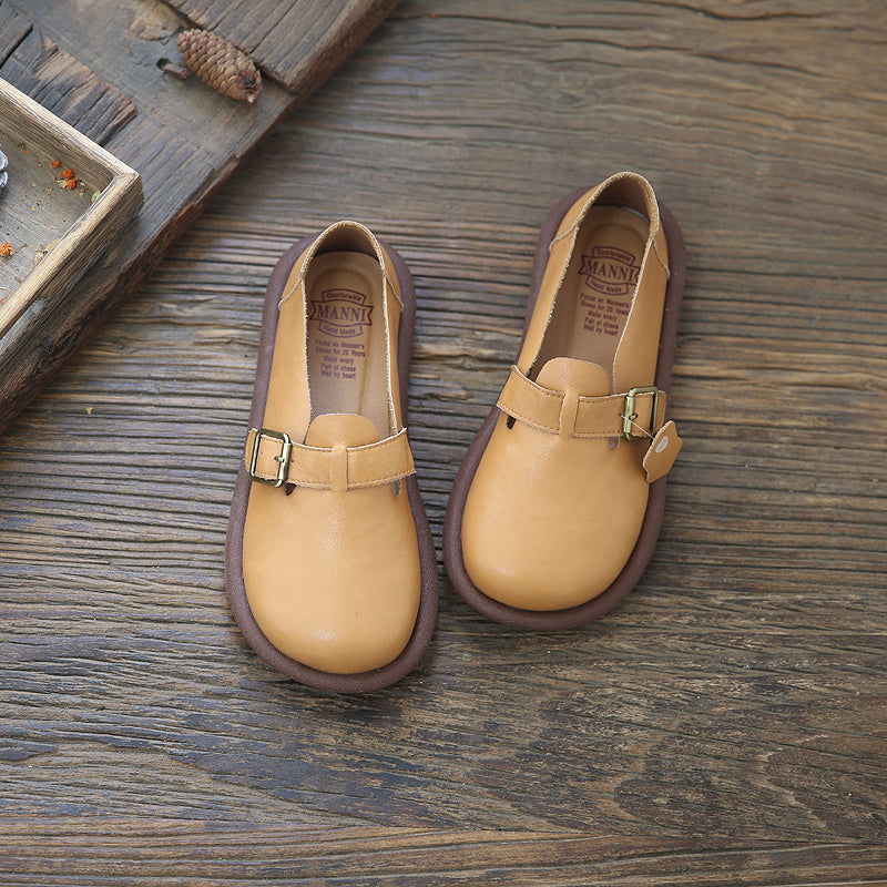 Women Retro Minimalist Soft Leather Flat Casual Shoes-RAIIFY