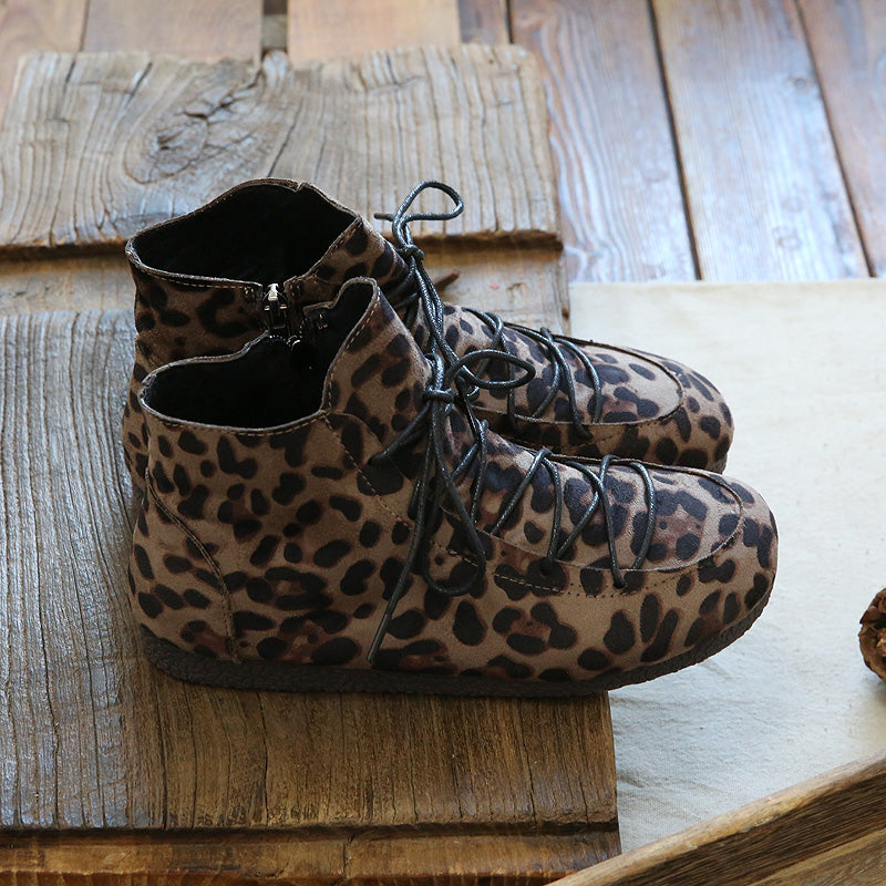Women Retro Solid Suede Casual Flat Boots-RAIIFY