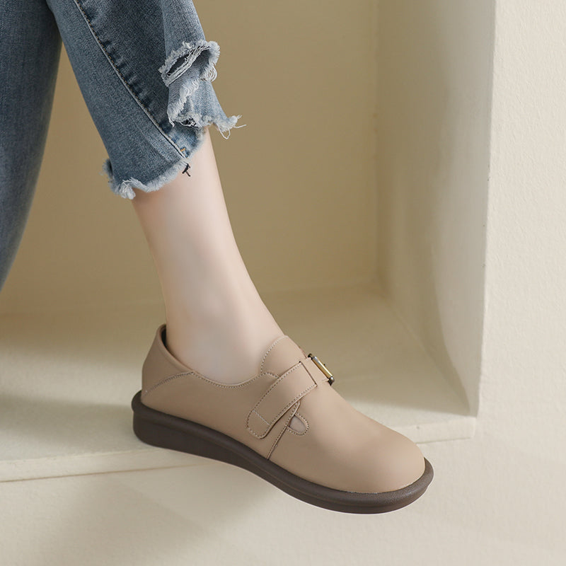 Women Retro Soft Leather Flat Casual Shoes-RAIIFY