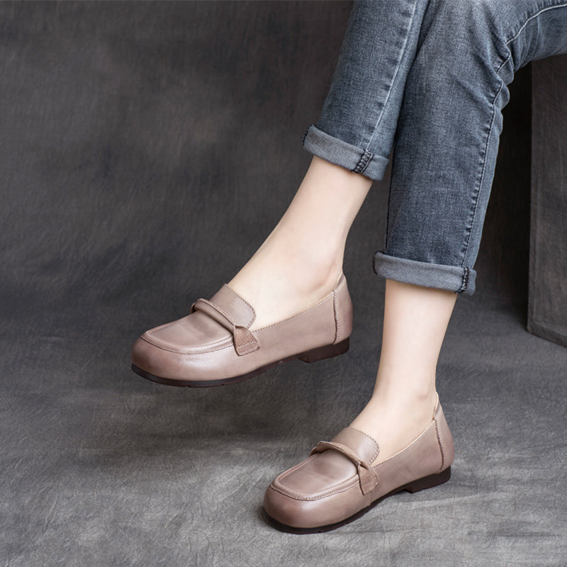 Women Summer Leather Retro Soft Casual Loafers-RAIIFY